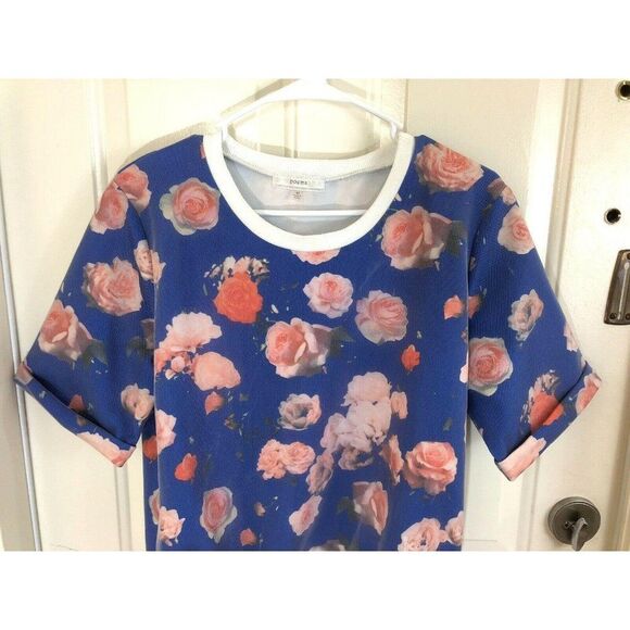 Poema Floral Mesh Scoop Neck Rolled Short Sleeve Blouse Medium - Picture 4 of 8